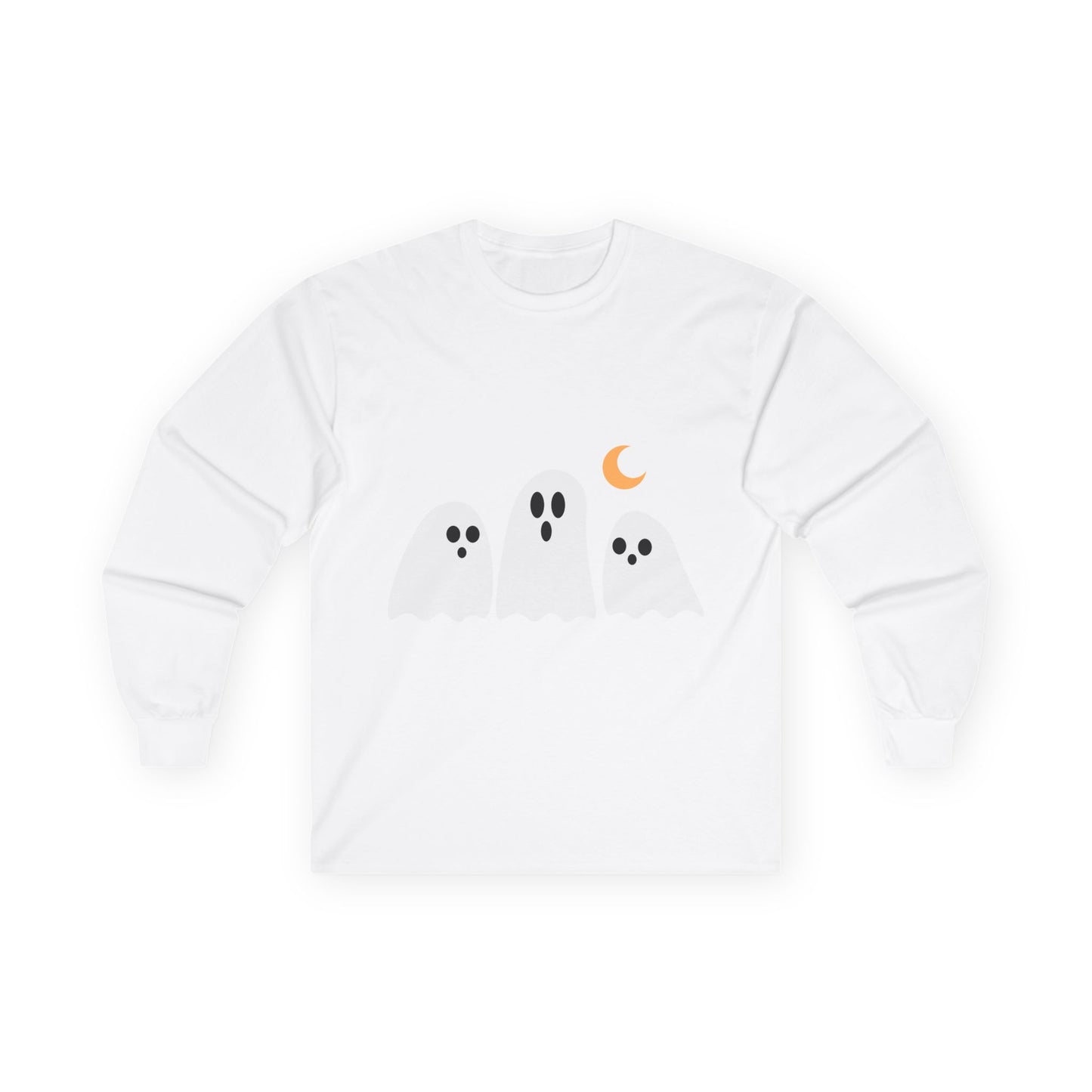 Ghostly Long Sleeve Tee, Unisex Halloween Shirt, Spooky Costume Top, Fall Outfit, Ghost Print Tee