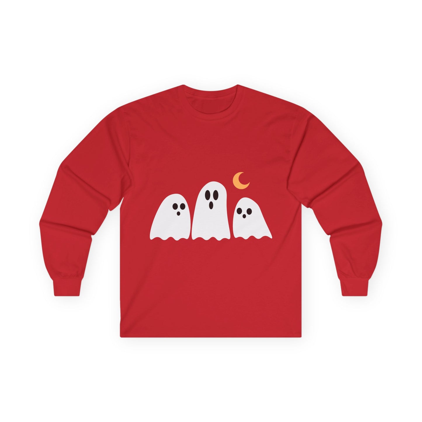 Ghostly Long Sleeve Tee, Unisex Halloween Shirt, Spooky Costume Top, Fall Outfit, Ghost Print Tee